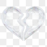 Broken crystal heart png 3D element, transparent background