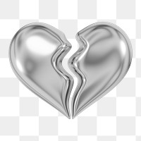 Silver broken heart png 3D element, transparent background