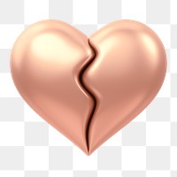 Pink broken heart png 3D element, transparent background