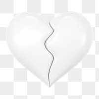 White broken heart png 3D element, transparent background