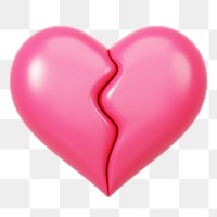 Pink broken heart png 3D element, transparent background