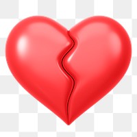 Red broken heart png 3D element, transparent background