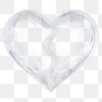 Broken crystal heart png 3D element, transparent background