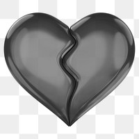Black broken heart png 3D element, transparent background