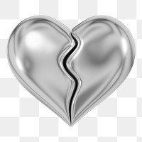 Silver broken heart png 3D element, transparent background