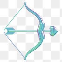 Holographic Cupid arrow bow png 3D element, transparent background