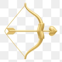 Gold Cupid arrow bow png 3D element, transparent background