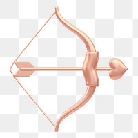 Cupid arrow bow png 3D element, transparent background