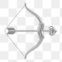 Silver Cupid arrow bow png 3D element, transparent background