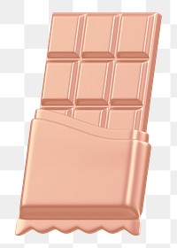 Rose gold chocolate bar png food, 3D illustration, transparent background