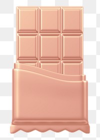 Rose gold chocolate bar png food, 3D illustration, transparent background