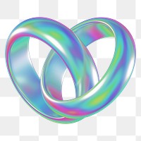 Iridescent  couple rings png 3D jewelry element, transparent background