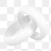 White couple rings png 3D jewelry element, transparent background