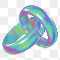 Iridescent  couple rings png 3D jewelry element, transparent background