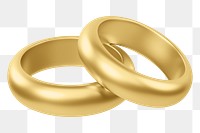 Gold wedding rings png 3D jewelry element, transparent background