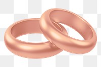 Rose gold couple rings png 3D jewelry element, transparent background