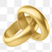 Gold wedding rings png 3D jewelry element, transparent background