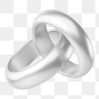 Silver wedding rings png 3D jewelry element, transparent background