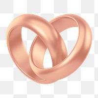 Rose gold couple rings png 3D jewelry element, transparent background