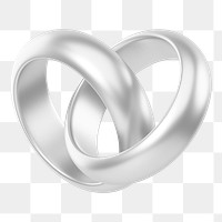 Silver wedding rings png 3D jewelry element, transparent background