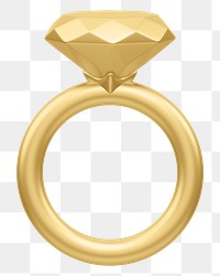 Gold diamond ring png 3D jewelry, transparent background