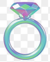 Holographic diamond ring png 3D jewelry, transparent background