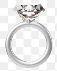 Silver diamond ring png 3D jewelry, transparent background