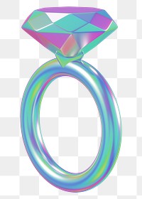 Holographic diamond ring png 3D jewelry, transparent background