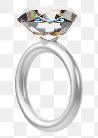 Silver diamond ring png 3D jewelry, transparent background