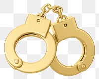 Gold handcuffs png 3D element, transparent background