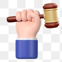 Hand holding gavel png 3D element, transparent background