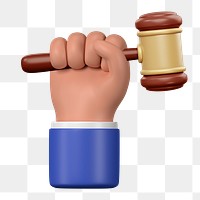 Hand holding gavel png 3D element, transparent background