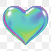 Aesthetic holographic heart png 3D element, transparent background