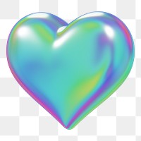 Aesthetic holographic heart png 3D element, transparent background