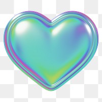 Aesthetic holographic heart png 3D element, transparent background