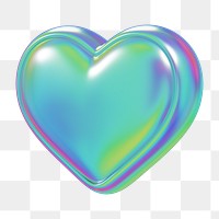 Aesthetic holographic heart png 3D element, transparent background