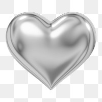 Metallic silver heart png 3D element, transparent background