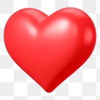 Red heart png 3D element, transparent background