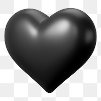 Black heart png 3D element, transparent background