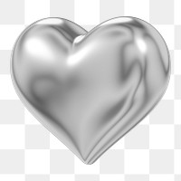 Metallic silver heart png 3D element, transparent background