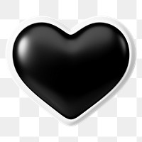 Black heart png 3D element, transparent background