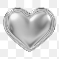 Metallic silver heart png 3D element, transparent background