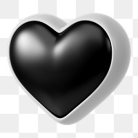 Black heart png 3D element, transparent background