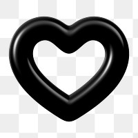 Black heart png 3D element, transparent background