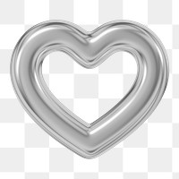 Metallic silver heart png 3D element, transparent background