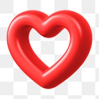 Red heart png 3D element, transparent background