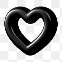 Black heart png 3D element, transparent background