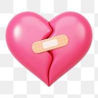 Pink bandaged heart png 3D element, transparent background