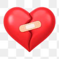 Red bandaged heart png 3D element, transparent background