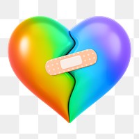 Rainbow bandaged heart png 3D element, transparent background